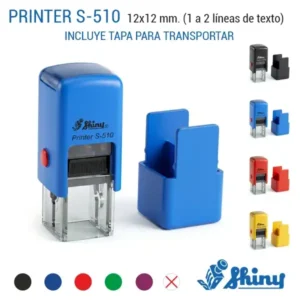Sello automático mini Shiny Printer S-510 de 12x12 mm con tapa de transporte extraída en 4 colores negro, azul, rojo y amarillo con mensaje incluye tapa para transportar
