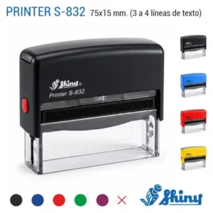 Sello automático alargado Shiny S-832 de 75×15 mm personalizado con colores de carcasa disponibles negro azul rojo y amarillo
