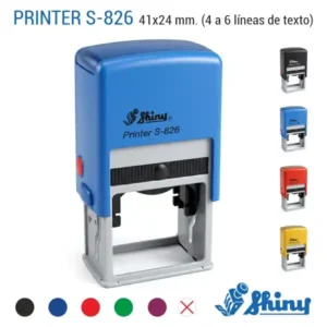 Sello automático Shiny Printer S-826 de 41x24 mm en color azul con logotipo de colmena y colores de carcasa y tinta disponibles
