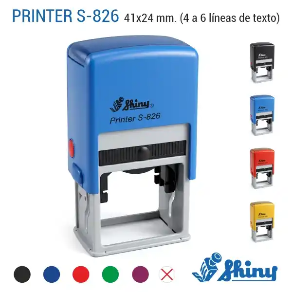 Shiny S-826 - 41x24 mm. Sello Personalizado 1 Sello automático Shiny Printer S-826 de 41x24 mm en color azul con logotipo de colmena y colores de carcasa y tinta disponibles