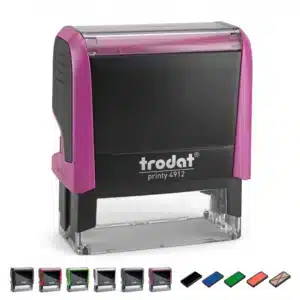 Vista en perspectiva lateral del aparato de sello automático Trodat Printy 4912 para empresas.