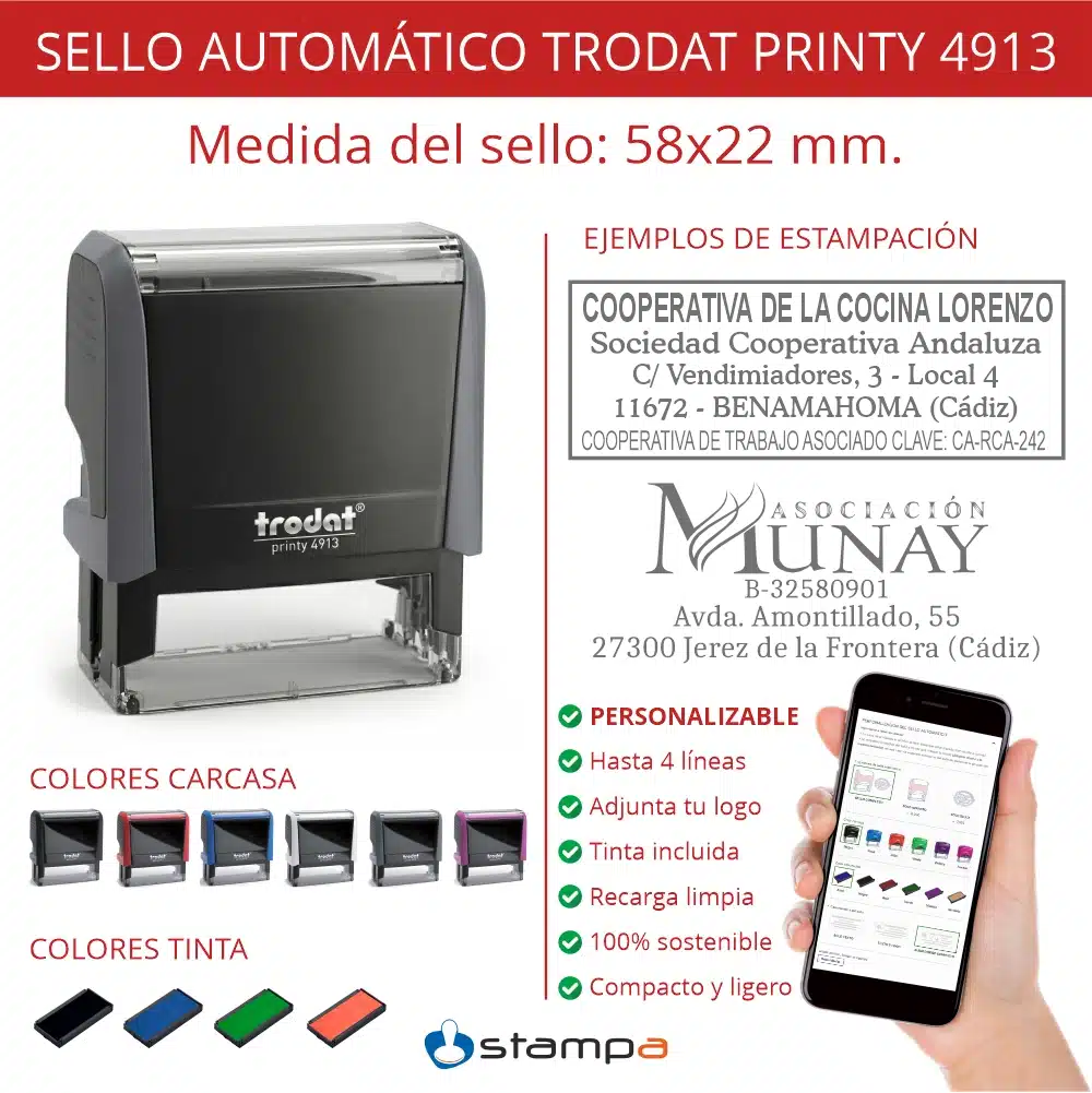 Características Técnicas Infografía Trodat 4913 Características Técnicas Infografía Trodat 4913