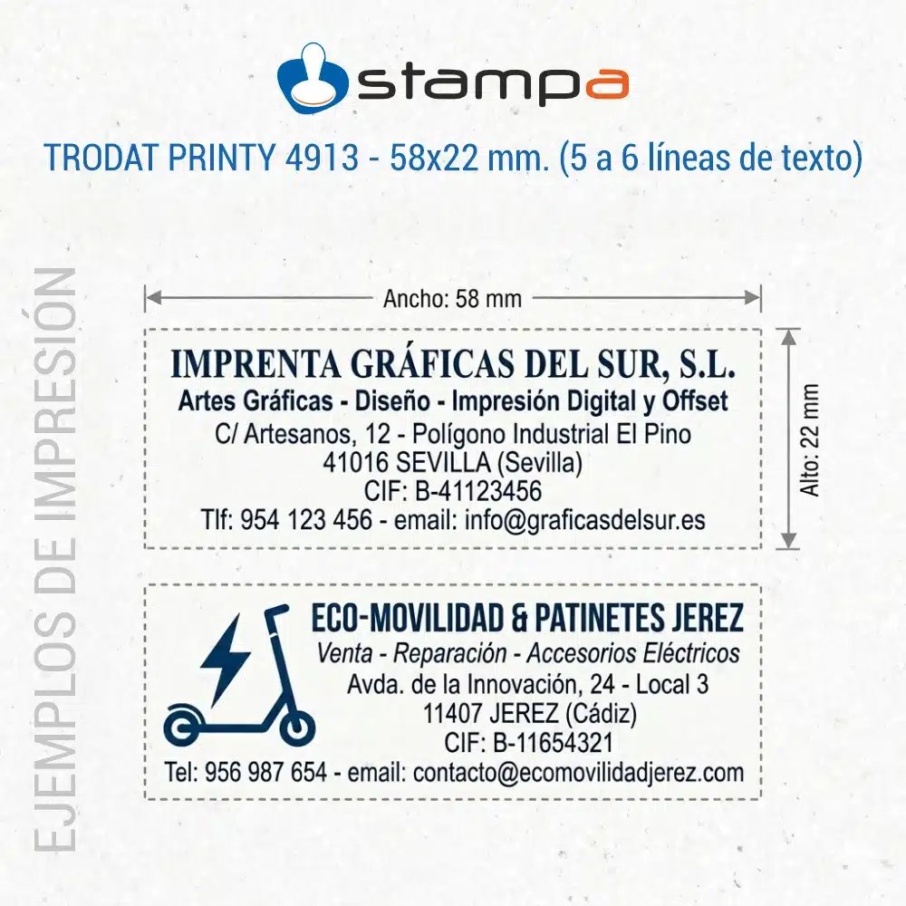 Muestras Impresión Sello 58x22mm Trodat 4913 Muestras Impresión Sello 58x22mm Trodat 4913