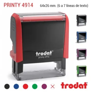 Sello automático Trodat Printy 4914 de 64x26 mm en carcasa roja con colores disponibles negro azul violeta y verde y colores de tinta