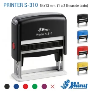 Sello automático Shiny S-310 de 54x13 mm con colores de carcasa disponibles negro azul rojo amarillo y colores de tinta