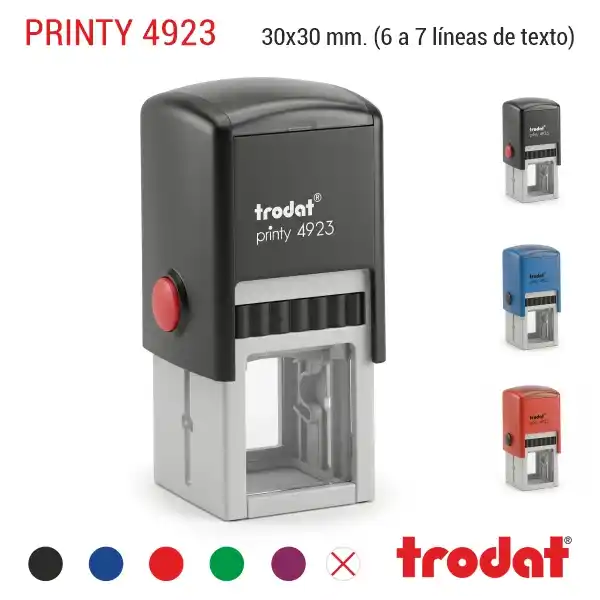 Printy 4923 - 30x30 mm. Sello Personalizado 1 Sello automático Trodat Printy 4923 cuadrado de 30x30 mm en color azul con logotipo escudo centrado y colores de carcasa y tinta disponibles