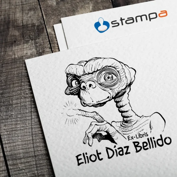 Sello Exlibris inspirado en la amistad de E.T..