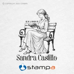 Diseño vectorial Ex Libris Mujer Lectora