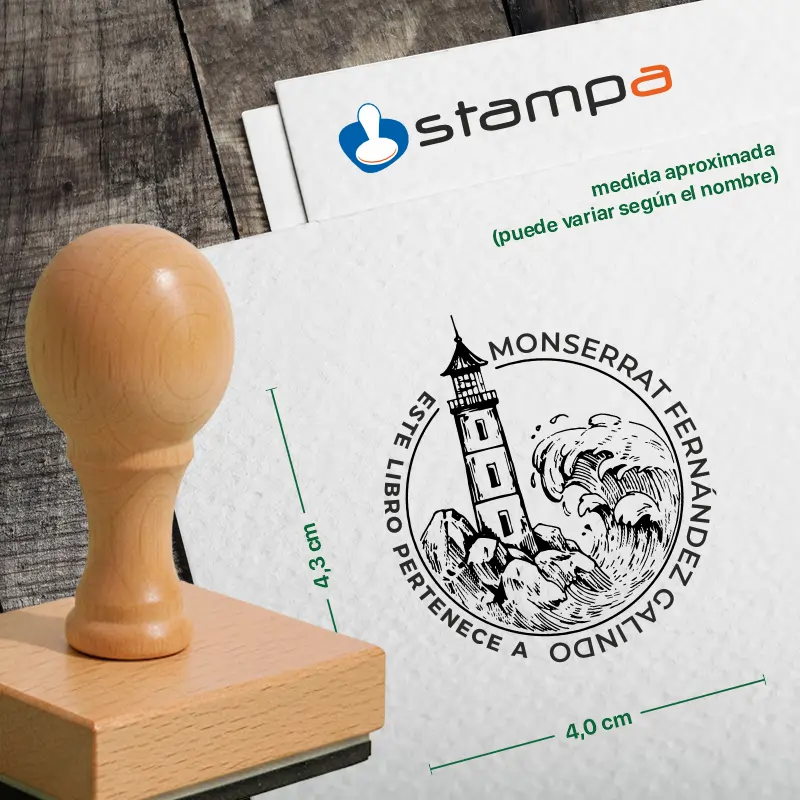 Sello madera Ex Libris Faro Circular medidas