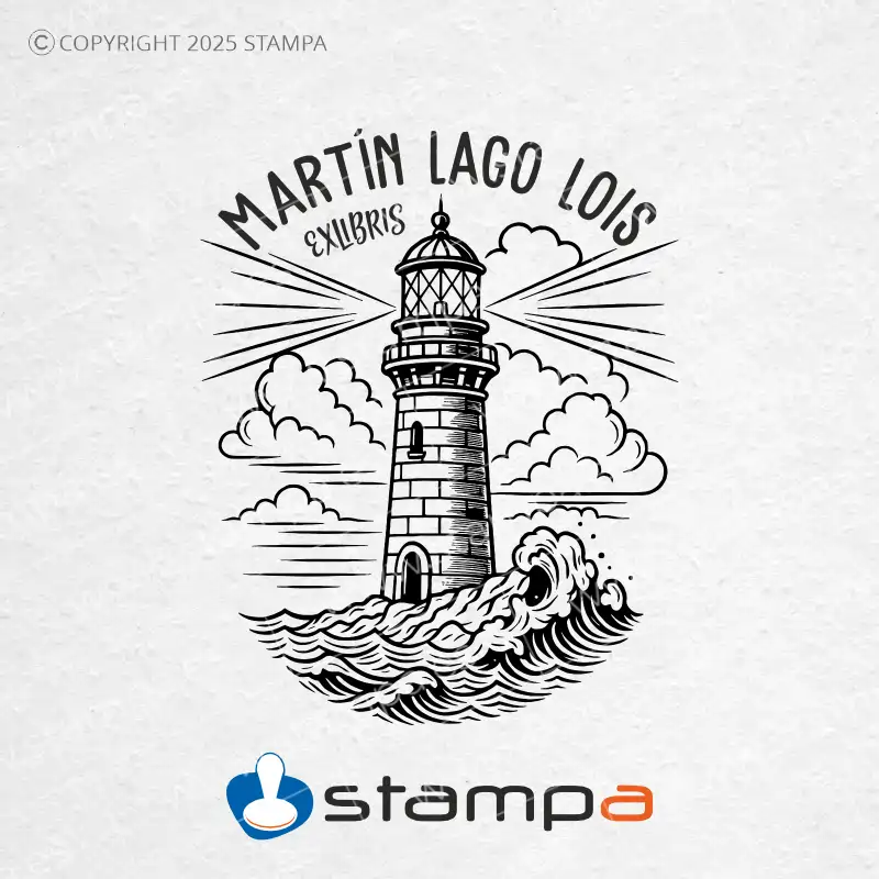 Diseño Sello Ex Libris Faro Marítimo