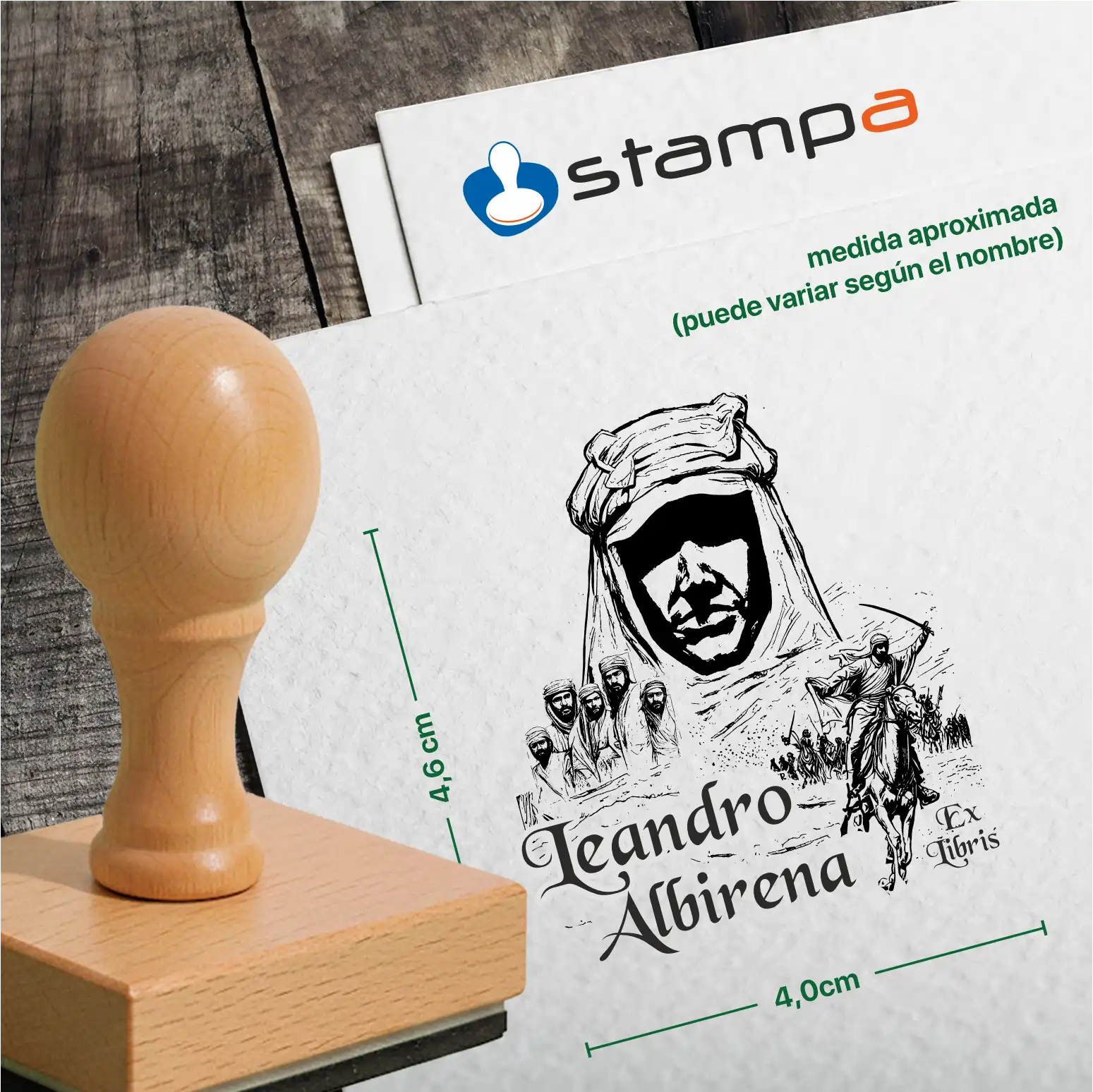 Sello madera Ex Libris Lawrence de Arabia medidas