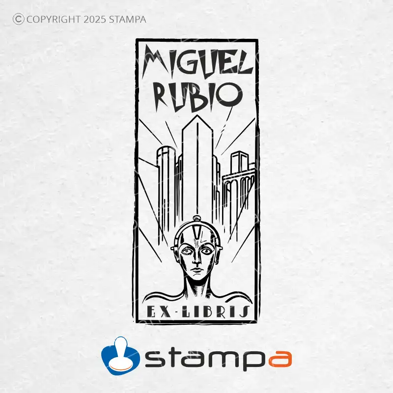 Diseño Sello Ex Libris Metrópolis Robot