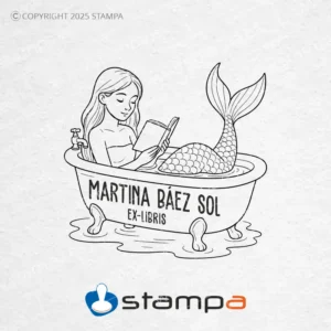 Diseño vectorial Ex Libris Sirena Leyendo