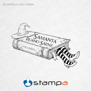 Diseño vectorial Ex Libris Zapatos Rubí y Libro