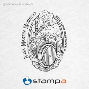 Diseño vectorial Ex Libris Puerta Hobbit