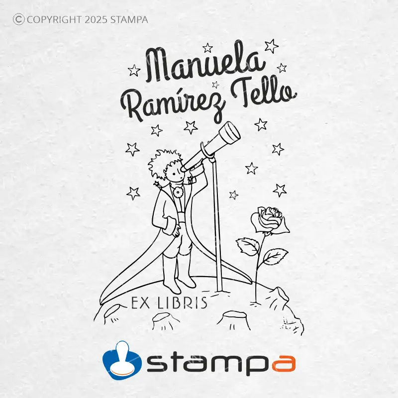 Diseño Sello Ex Libris Principito Telescopio