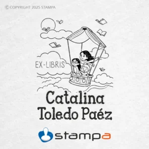 Diseño vectorial Ex Libris Niños en Globo