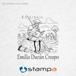 sello ex libris Don Quijote lector personalizado con nombre