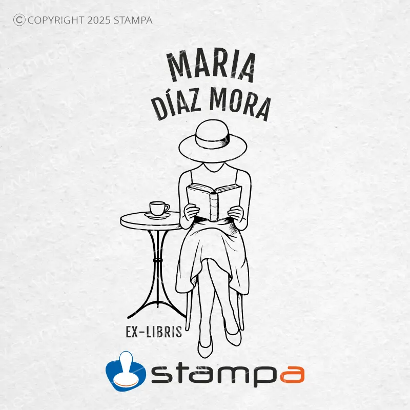 Diseño Sello Ex Libris Café y Lectura