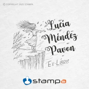 Diseño Sello Ex Libris Mujer Viento