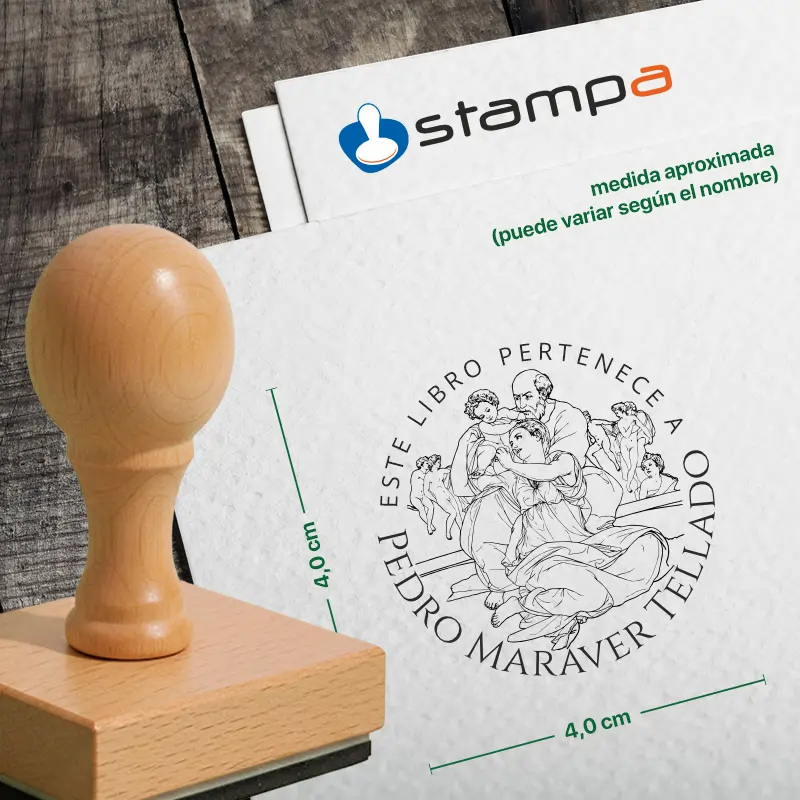 Sello madera Ex Libris Miguel Ángel medidas